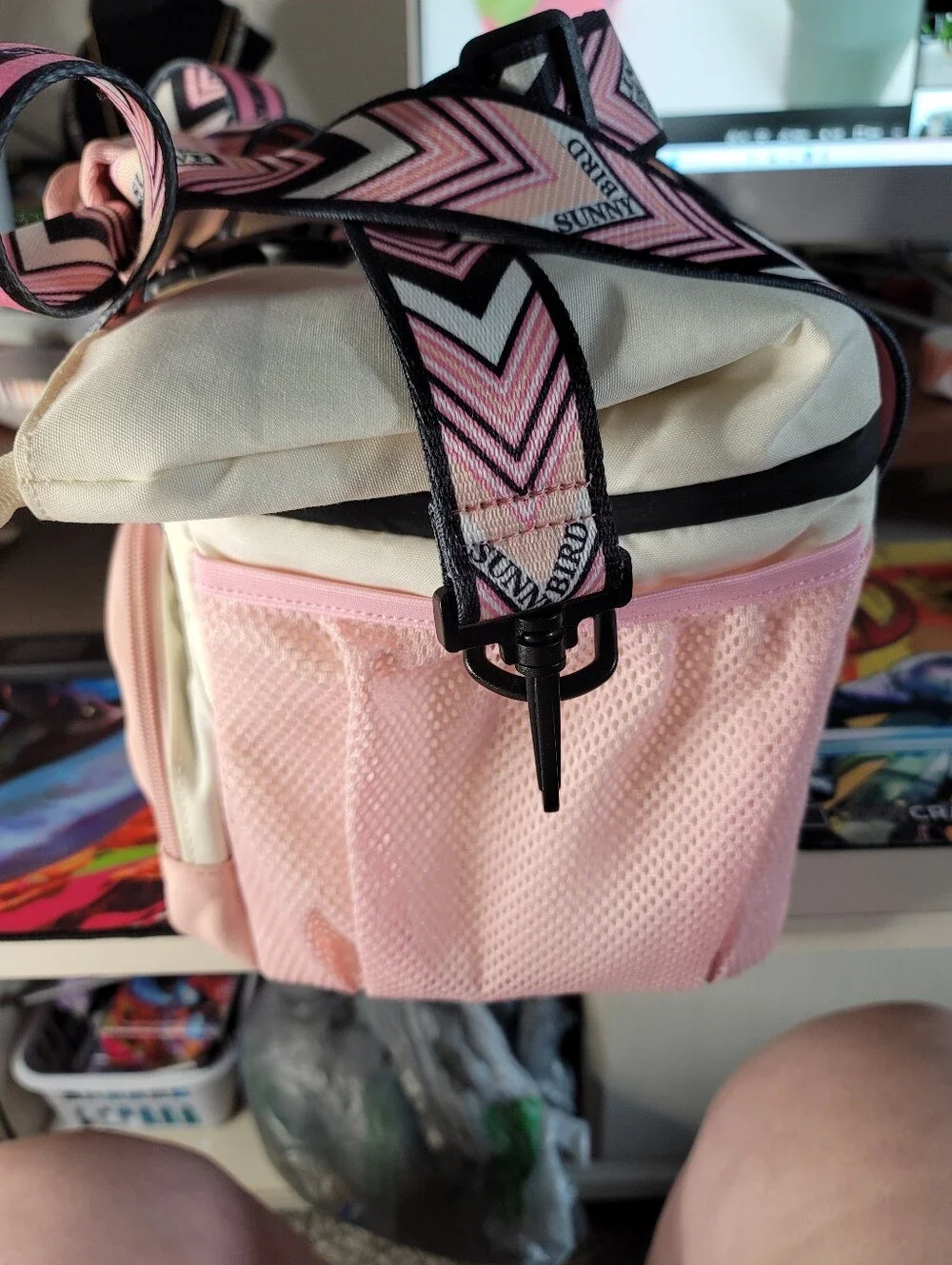 SUNNY BIRD Dual Compartment Insulated Lunch Bag (Pink & Cream)